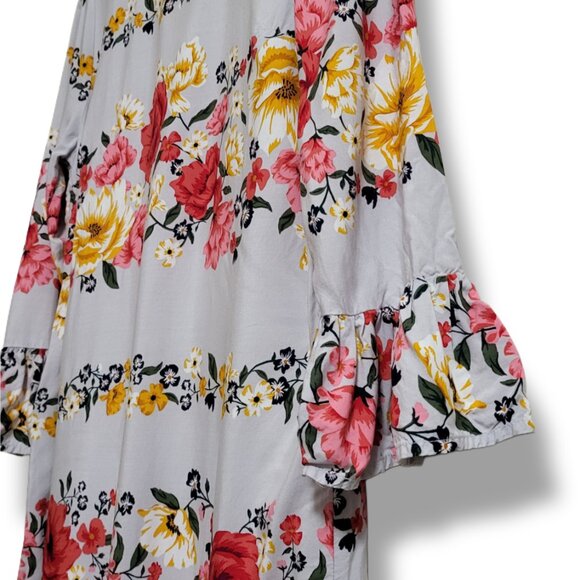 🌿Old Navy Womens Medium Tall Shift Dress 3/4 Bell Sleeves Gray Floral Print - Picture 5 of 12